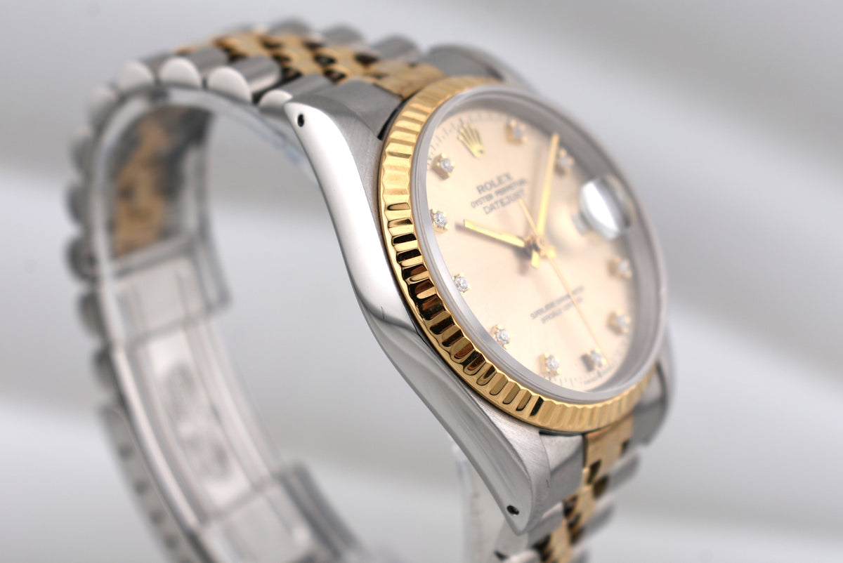 Rolex Datejust 36 Champagne Diamond Dial 16233 E Serial 1990