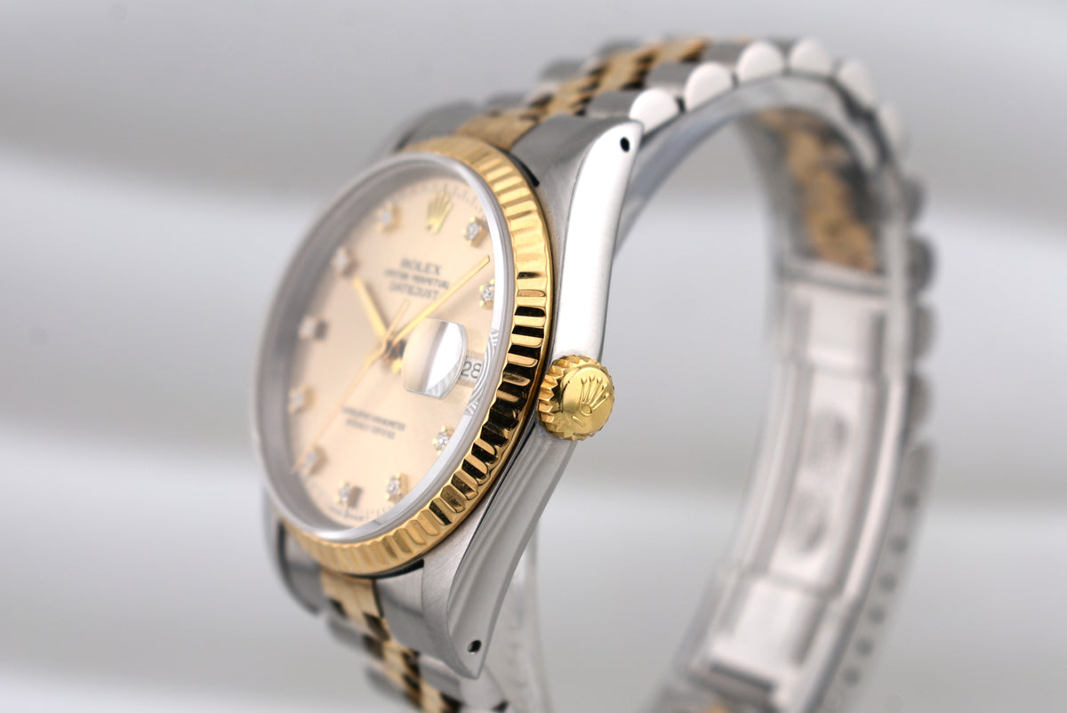 Rolex Datejust 36 Champagne Diamond Dial 16233 E Serial 1990
