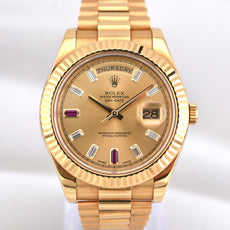 Rolex Day Date II Champagne Ruby Baguette Dial 218238 2015