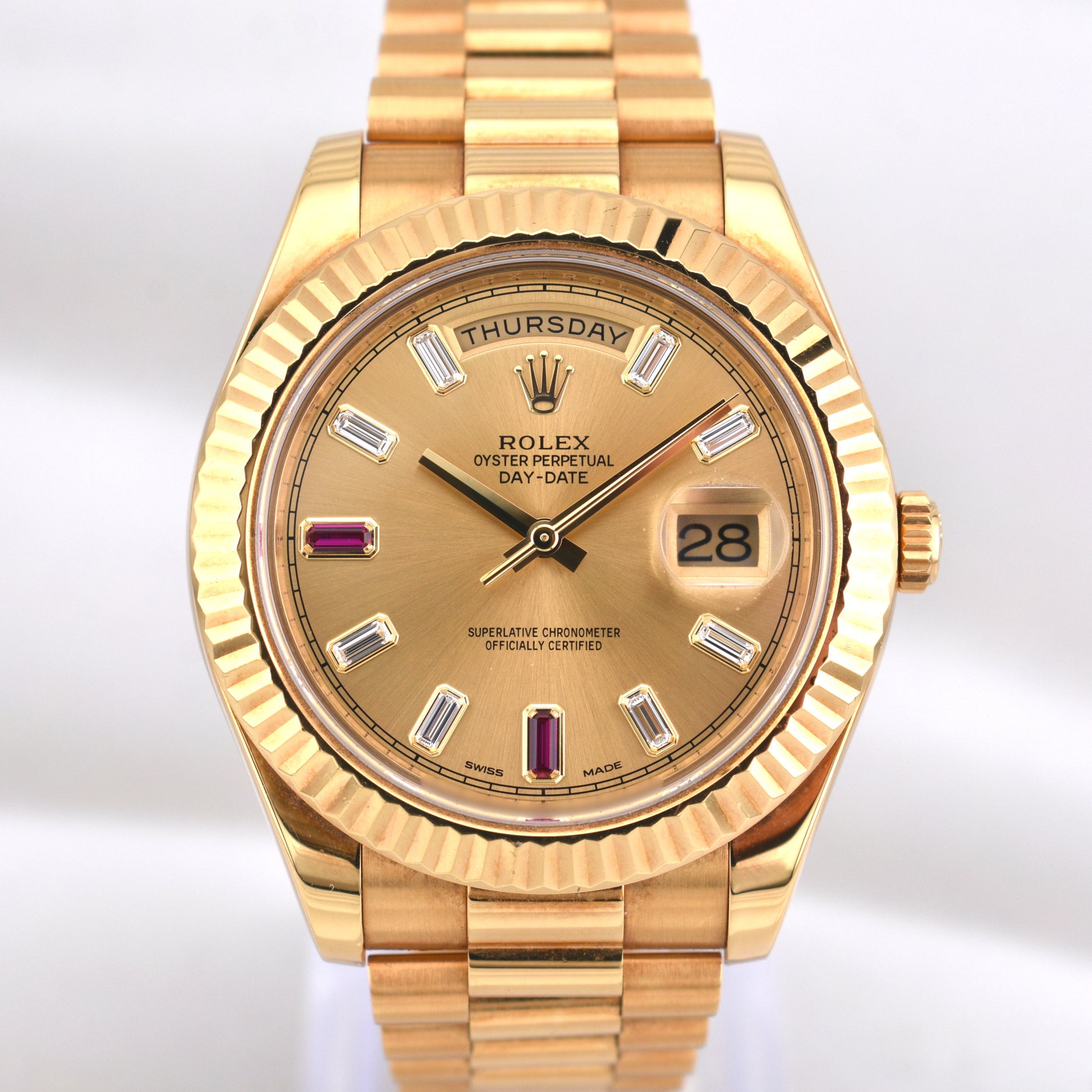 Rolex Day Date II Champagne Ruby Baguette Dial 218238 2015