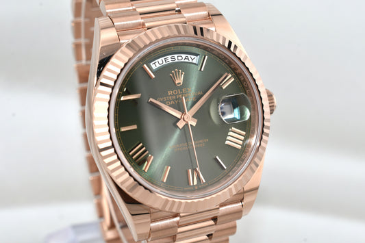 Rolex Day Date 40 Everose Gold Olive Roman Numeral Dial 228235 2026