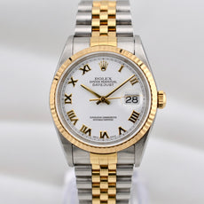 Rolex Datejust 36 Two Tone Yellow Gold White Roman Dial 16233 2000