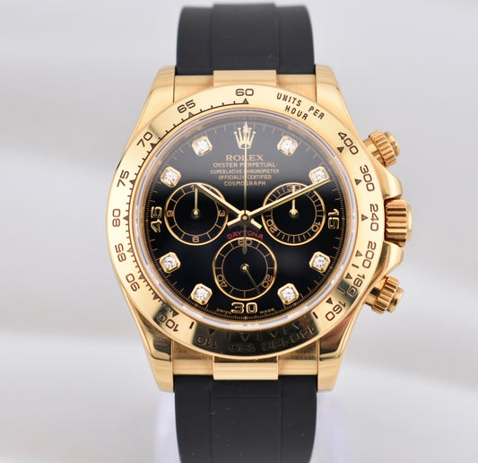 Rolex Cosmograph Daytona Black Diamond Dial Yellow Gold 116518 2001