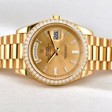 Rolex Day Date 40 Yellow Gold Champagne Baguette Diamond Dial 228348RBR 2024