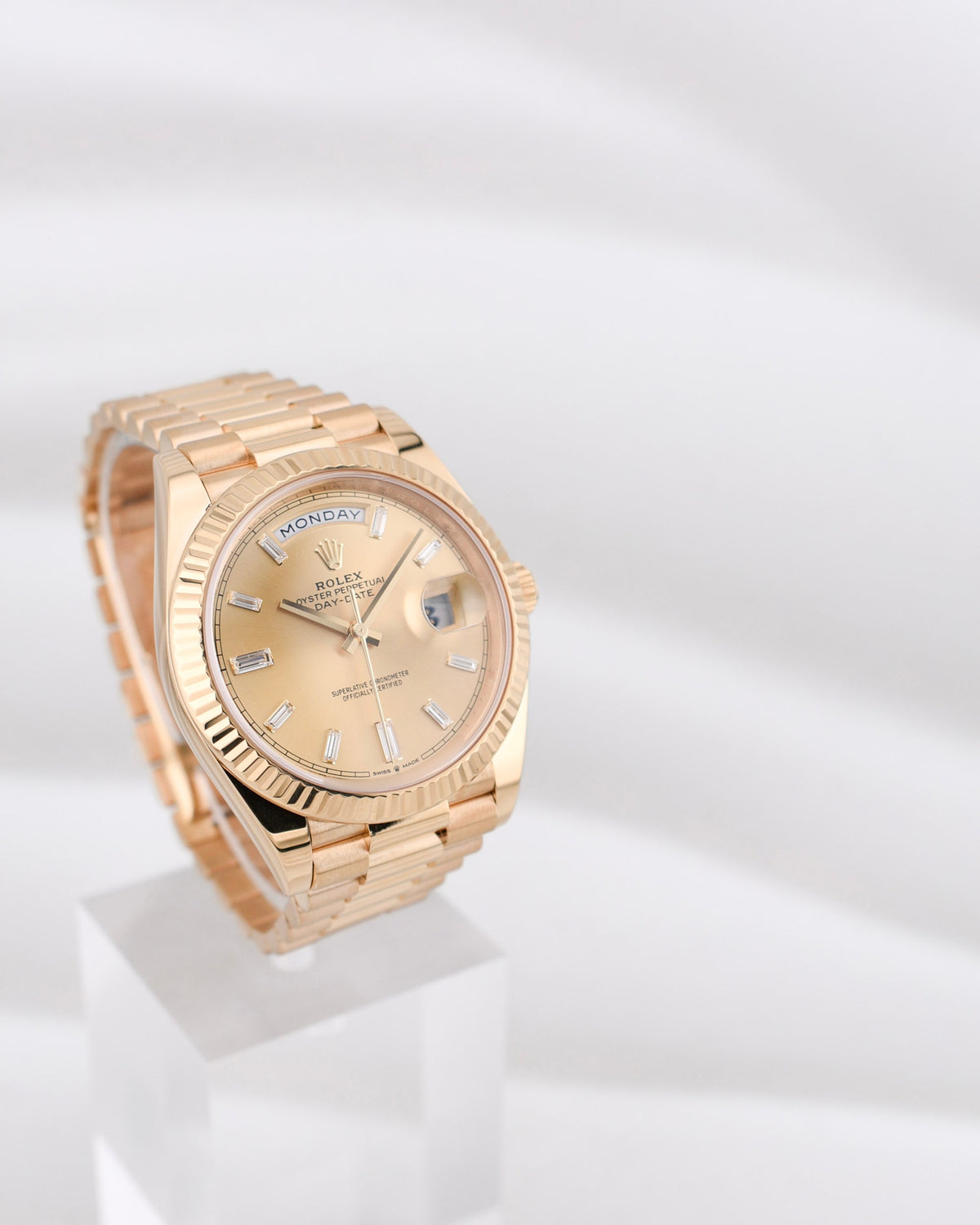 Rolex Day Date 40 Champagne Baguette Diamond Dial 228238 2020