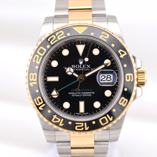 Rolex GMT Master II Two Tone Yellow Gold Green Arrow 116713LN 2012