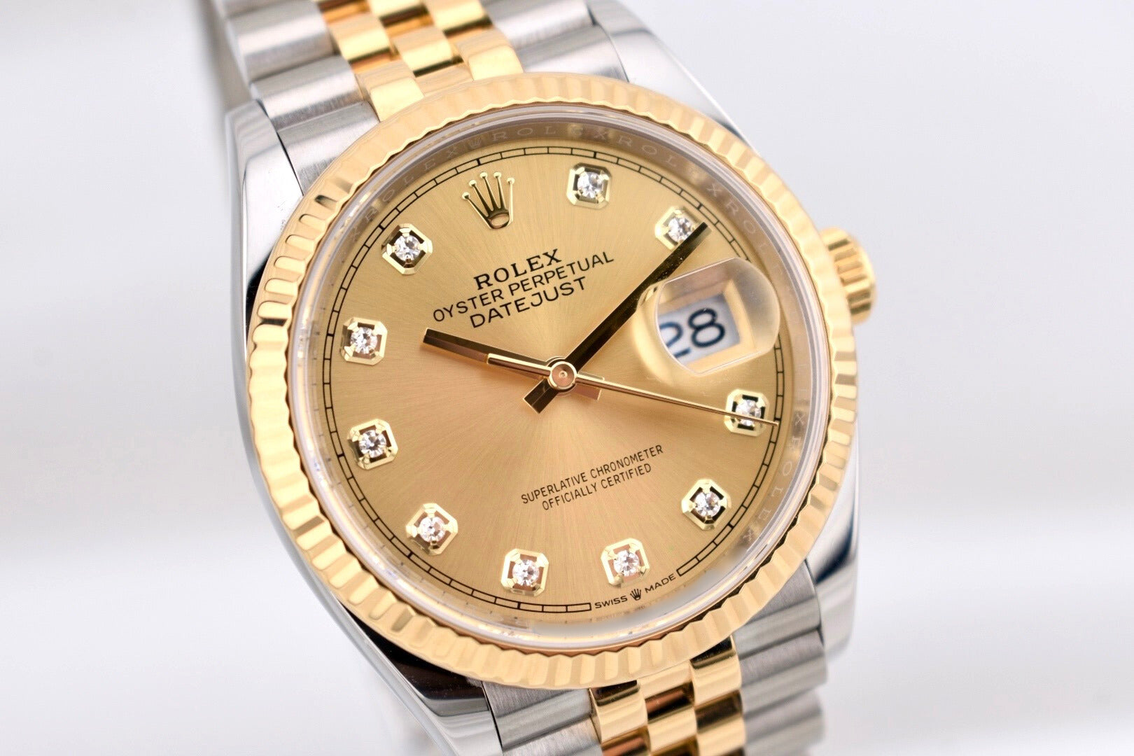 Rolex Datejust 36 Champagne Diamond Dial Two Tone Yellow Gold 126233 2022
