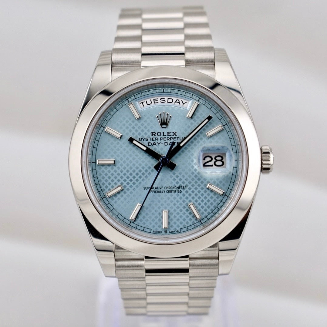 Rolex Day Date 40 Platinum Ice Blue Motif Dial 228206 2022
