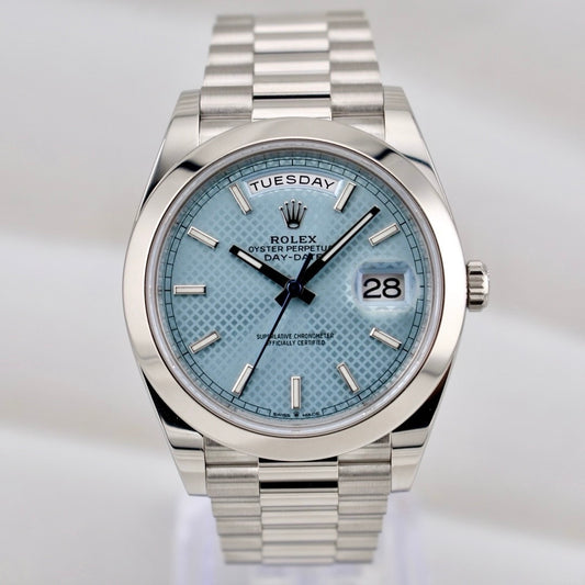 Rolex Day Date 40 Platinum Ice Blue Motif Dial 228206 2022