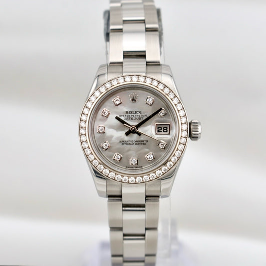 Rolex Lady Datejust 28 Mother of Pearl Diamond Dial Factory Diamond Bezel 179384RBR