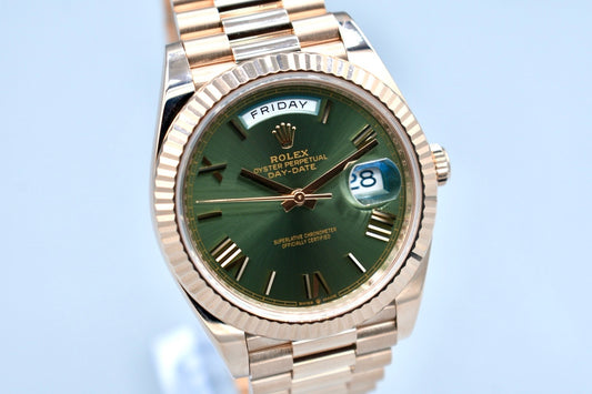 Rolex Day Date 40 Everose Gold Olive Roman Dial 228235 2023