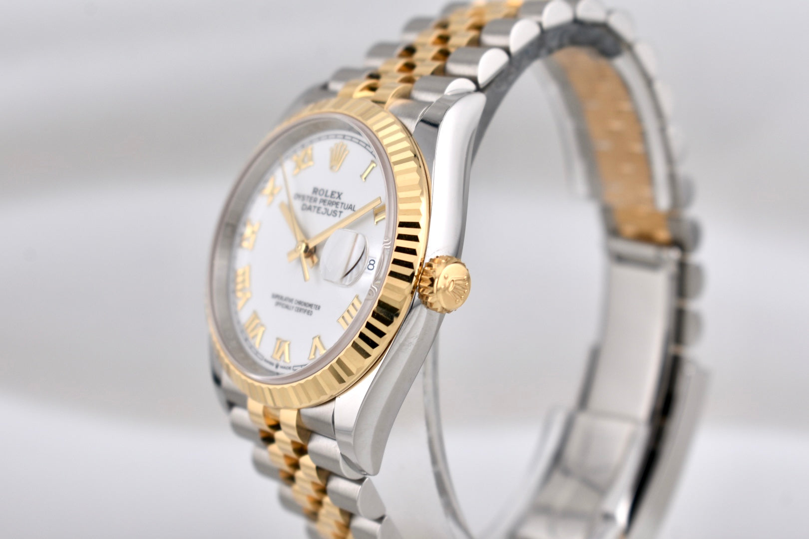 Rolex Datejust 36 Two Tone Yellow Gold White Roman Dial 126233 2025