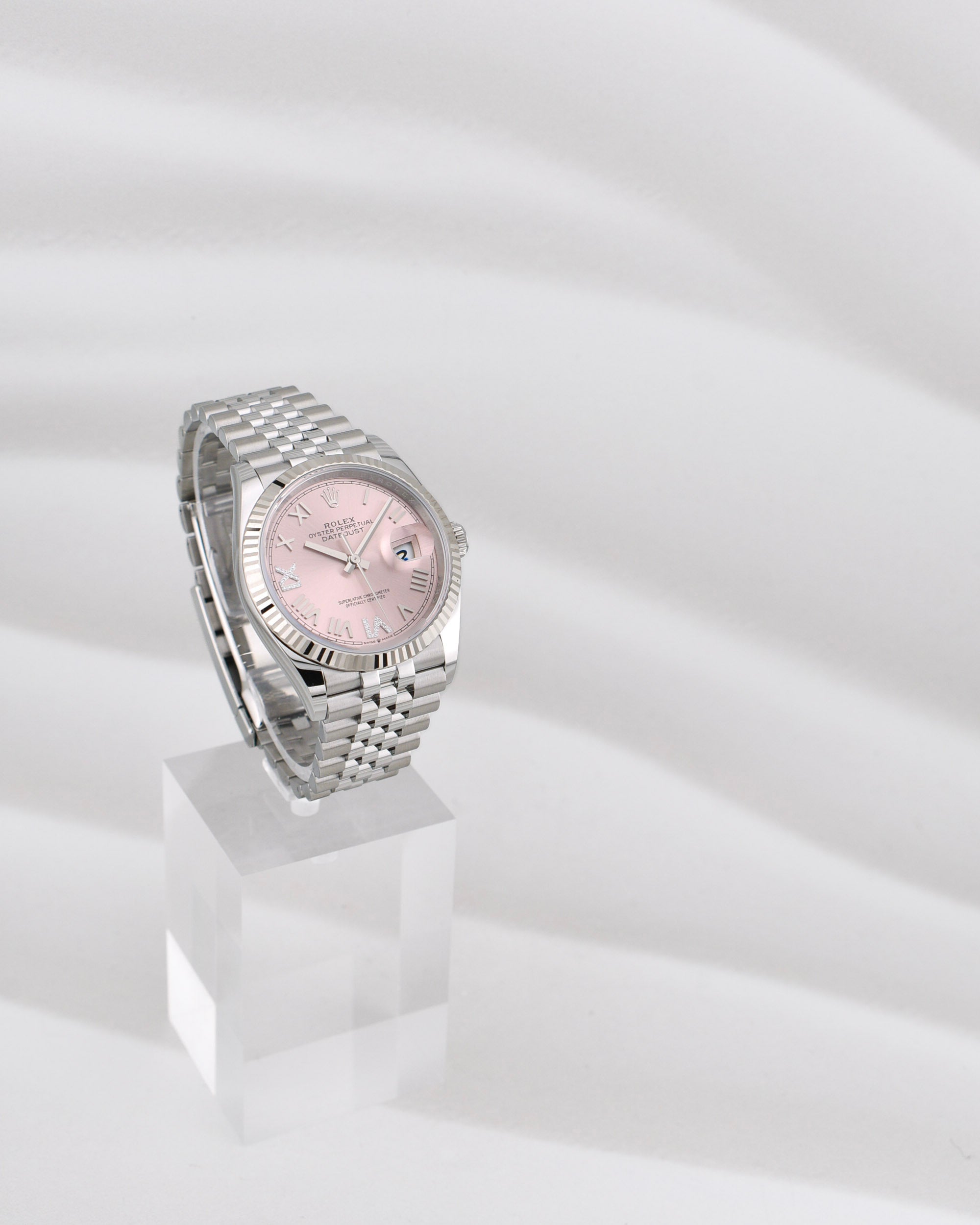 Rolex Datejust 36 Pink Roman Numeral Diamond Dial Jubilee Band 126234 2026