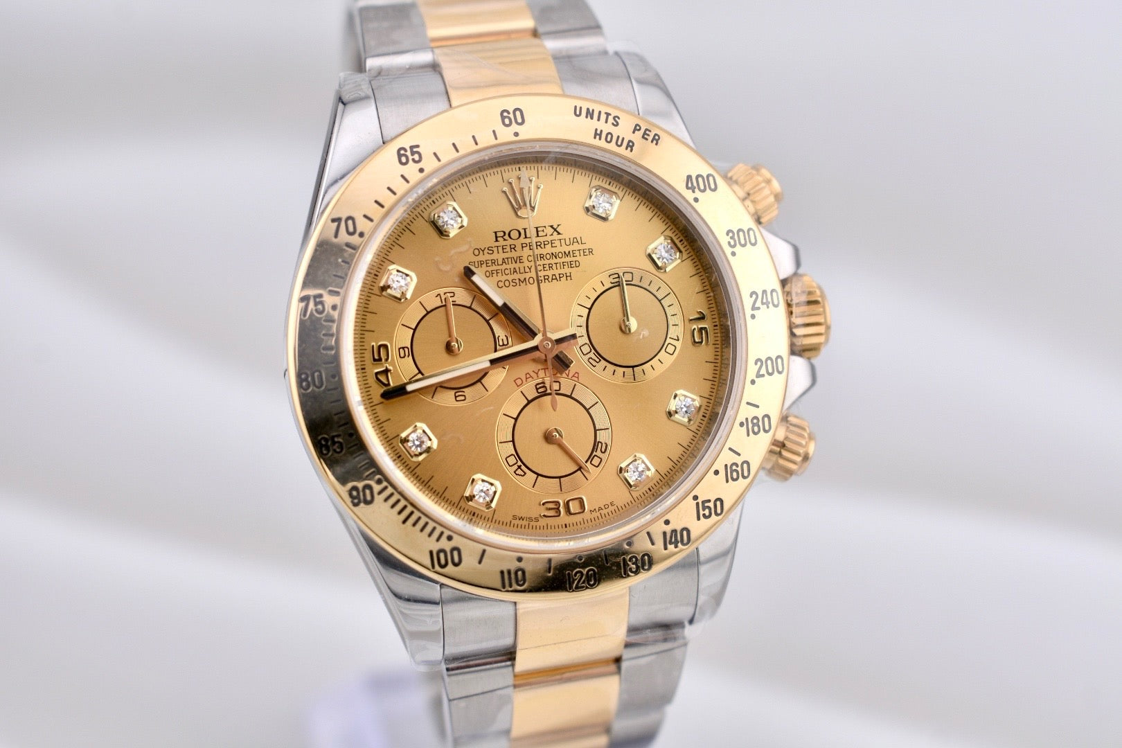 Rolex Cosmograph Daytona Two Tone Yellow Gold Champagne Diamond Dial 116503 2014