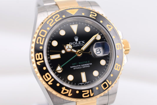 Rolex GMT Master II Two Tone Yellow Gold Green Arrow 116713LN 2012