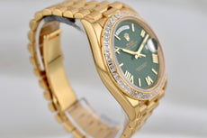 Rolex Day Date 40 ‘Money Green’ Dial Factory Baguette Diamond Bezel 228348TBR 2024