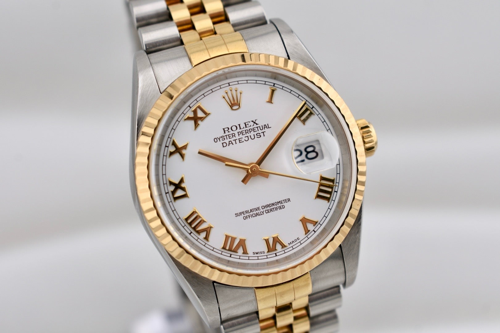 Rolex Datejust 36 Two Tone Yellow Gold White Roman Dial 16233 2000