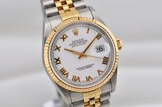Rolex Datejust 36 Two Tone Yellow Gold White Roman Dial 16233 2000
