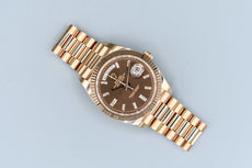 Rolex Day Date 40 Everose Gold Chocolate Baguette Diamond Dial 228235 2023