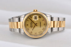 Rolex Datejust 36 Two Tone Yellow Gold Champagne Roman Dial 16203 2004