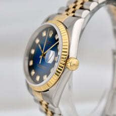 Rolex Datejust 36 Two Tone Yellow Gold Blue Vignette Diamond Dial 16233 1995