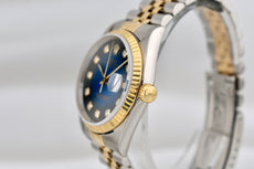 Rolex Datejust 36 Two Tone Yellow Gold Blue Vignette Diamond Dial 16233 1996