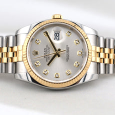 Rolex Datejust 36 Silver Diamond Dial Two Tone Yellow Gold 116233 2016