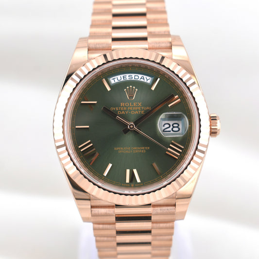 Rolex Day Date 40 Everose Gold Olive Roman Numeral Dial 228235 2026