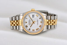Rolex Datejust 36 Two Tone Yellow Gold White Roman Dial 16233 2000