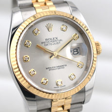 Rolex Datejust 36 Silver Diamond Dial Two Tone Yellow Gold 116233 2016