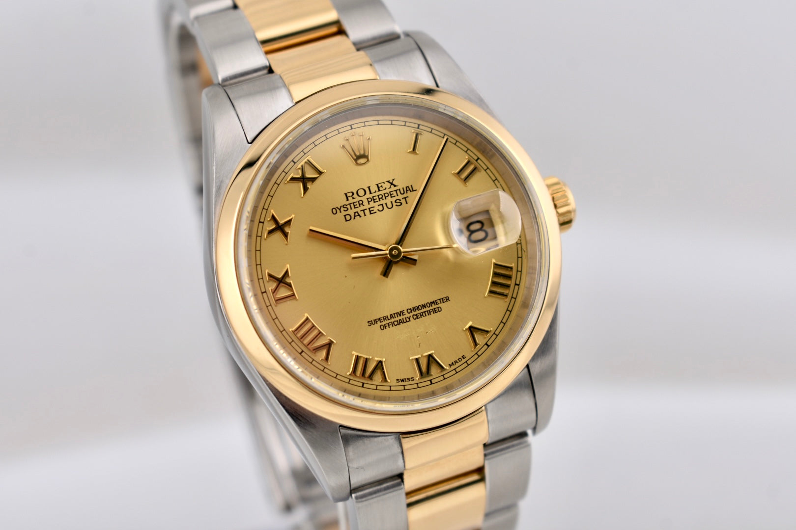 Rolex Datejust 36 Two Tone Yellow Gold Champagne Roman Dial 16203 2004