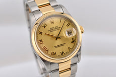 Rolex Datejust 36 Two Tone Yellow Gold Champagne Roman Dial 16203 2004