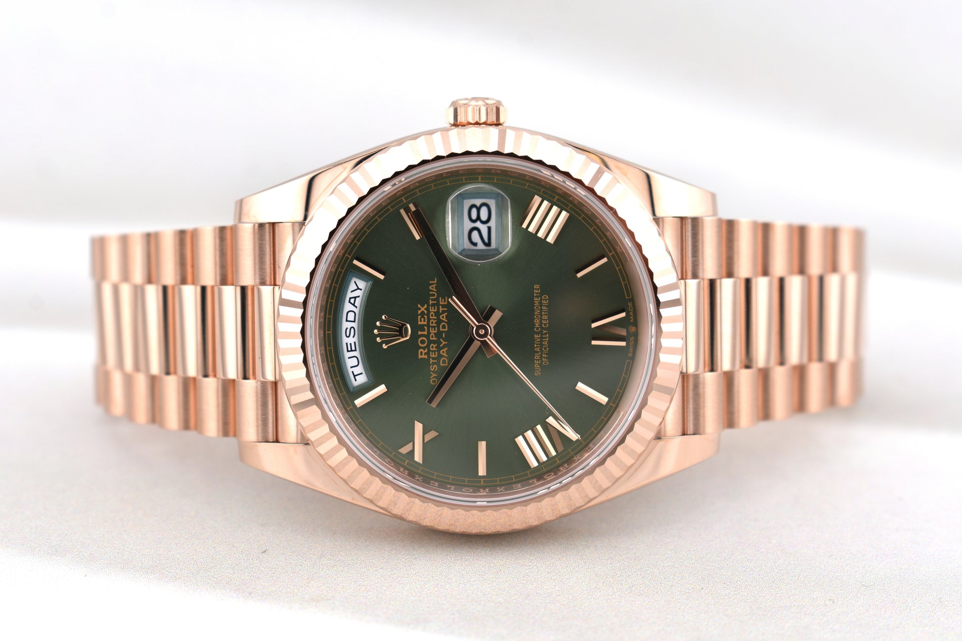 Rolex Day Date 40 Everose Gold Olive Roman Numeral Dial 228235 2026