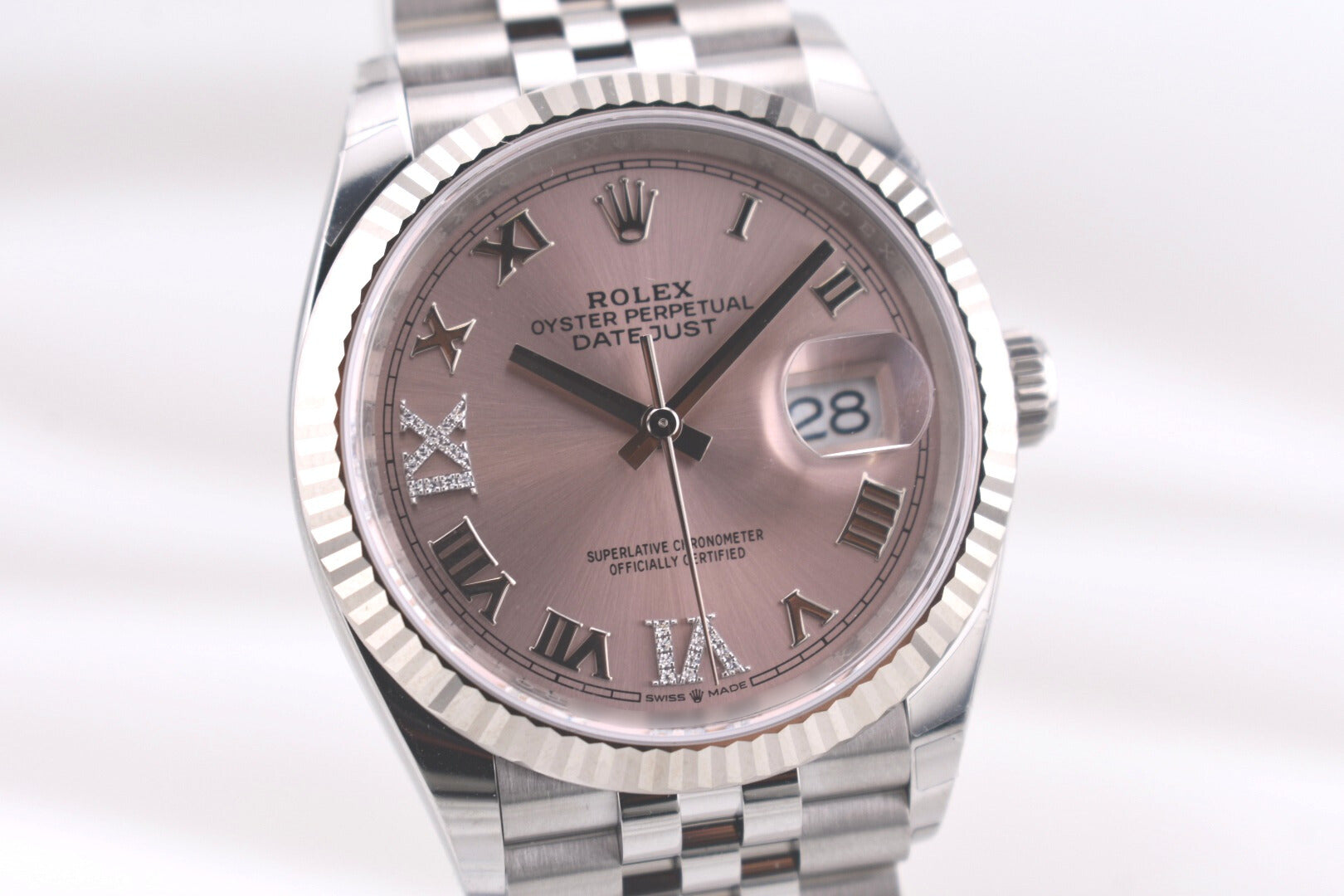 Rolex Datejust 36 Pink Roman Dial Diamond VI and IX Markers 126234 2025