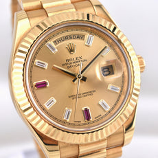 Rolex Day Date II Champagne Ruby Baguette Dial 218238 2015