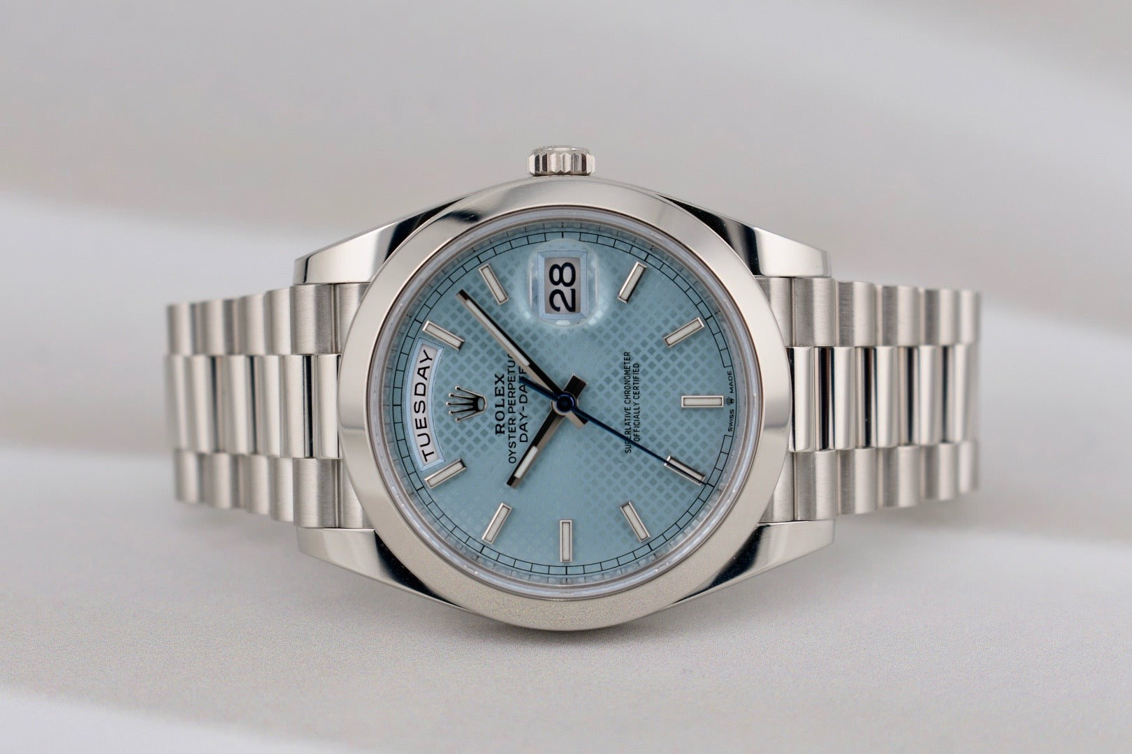 Rolex Day Date 40 Platinum Ice Blue Motif Dial 228206 2022