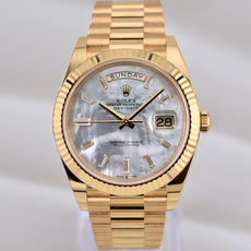 Rolex Day Date 40 Yellow Gold Mother of Pearl Baguette Diamond Markers 228238 2025