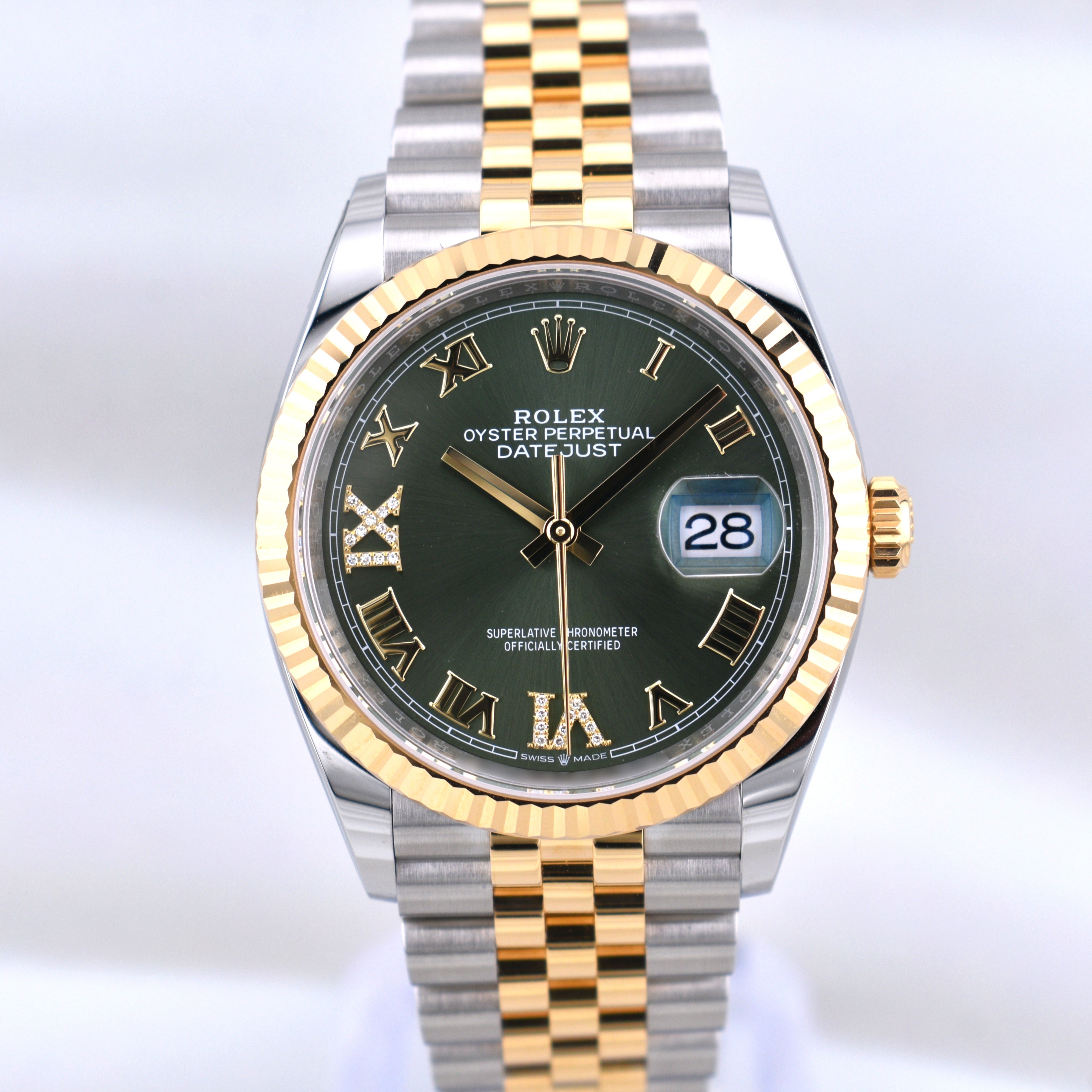 Rolex Datejust 36 Olive Roman Dial Diamond VI 126233 2026