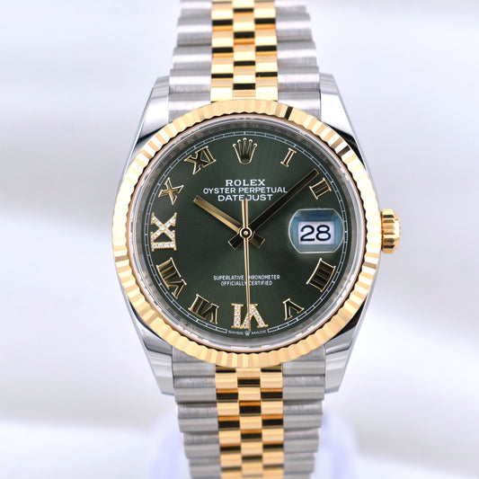 Rolex Datejust 36 Olive Roman Dial Diamond VI 126233 2026