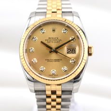 Rolex Datejust 36 Two Tone Champagne Diamond Dial Super Jubilee 116233 2013