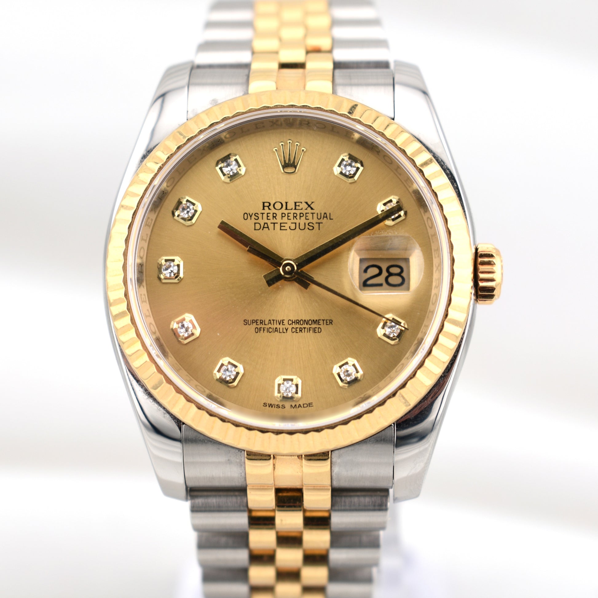 Rolex Datejust 36 Two Tone Champagne Diamond Dial Super Jubilee 116233 2013