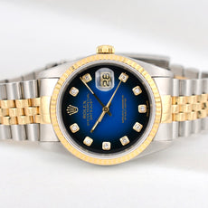 Rolex Datejust 36 Two Tone Yellow Gold Blue Vignette Diamond Dial 16233 1995