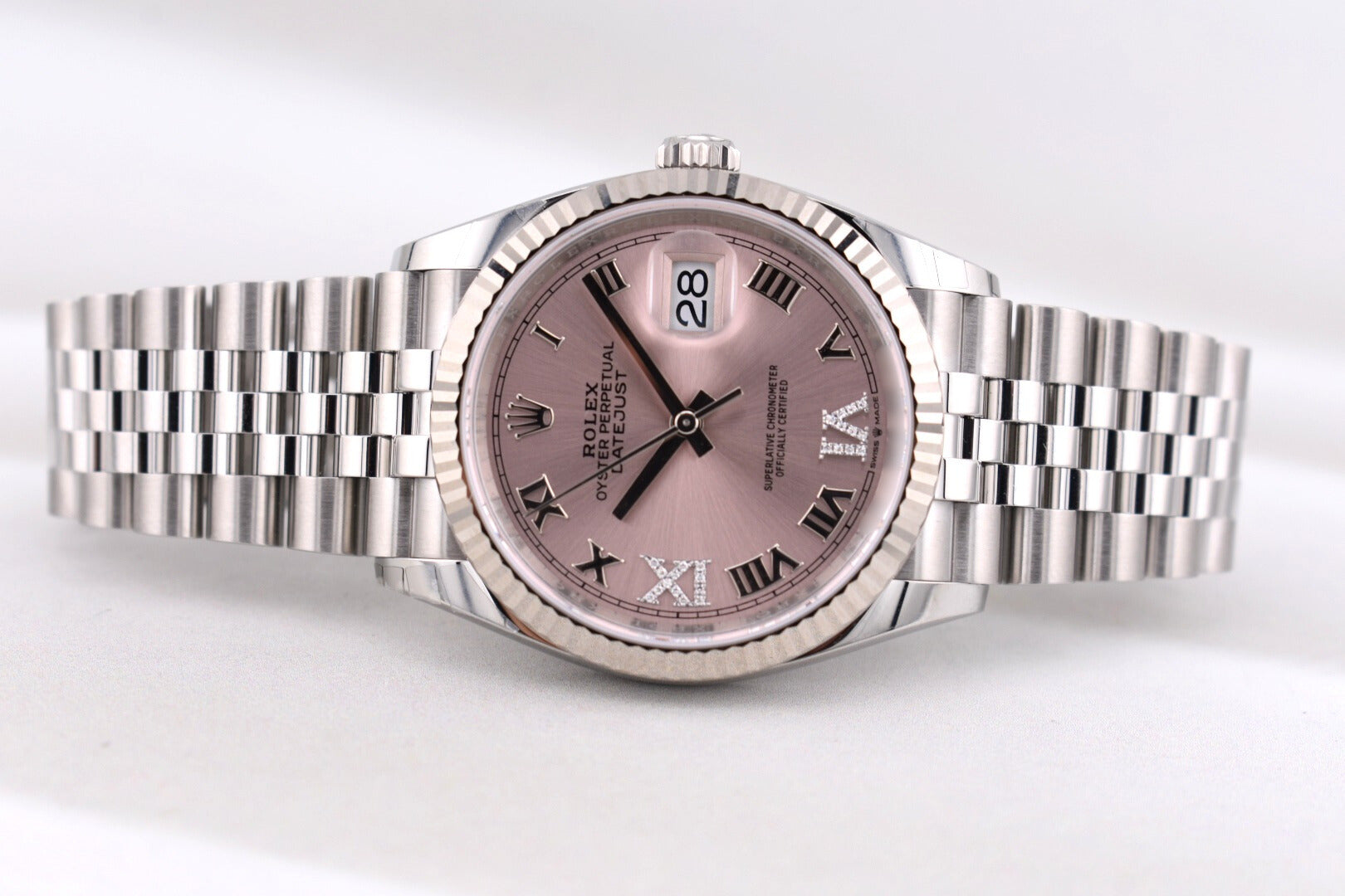Rolex Datejust 36 Pink Roman Dial Diamond VI and IX Markers 126234 2025