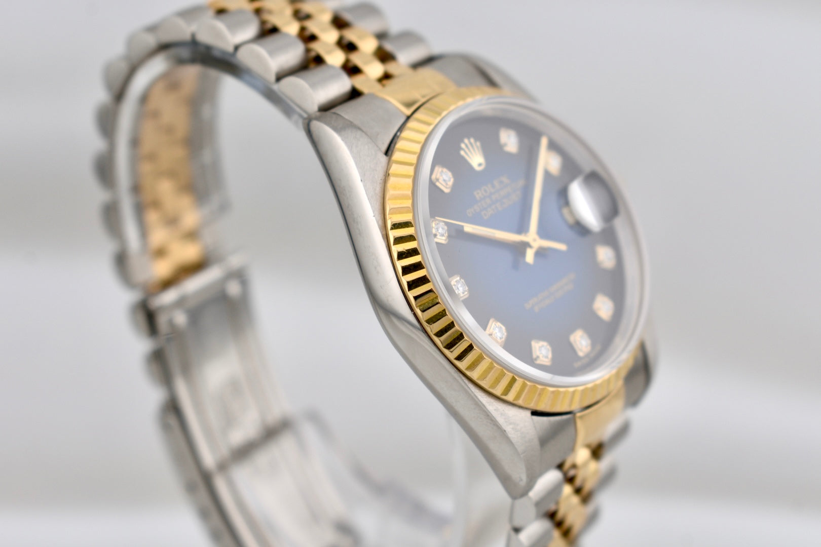 Rolex Datejust 36 Two Tone Yellow Gold Blue Vignette Diamond Dial 16233 1996