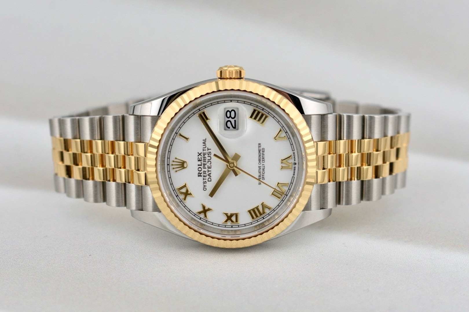 Rolex Datejust 36 Two Tone Yellow Gold White Roman Dial 126233 2025