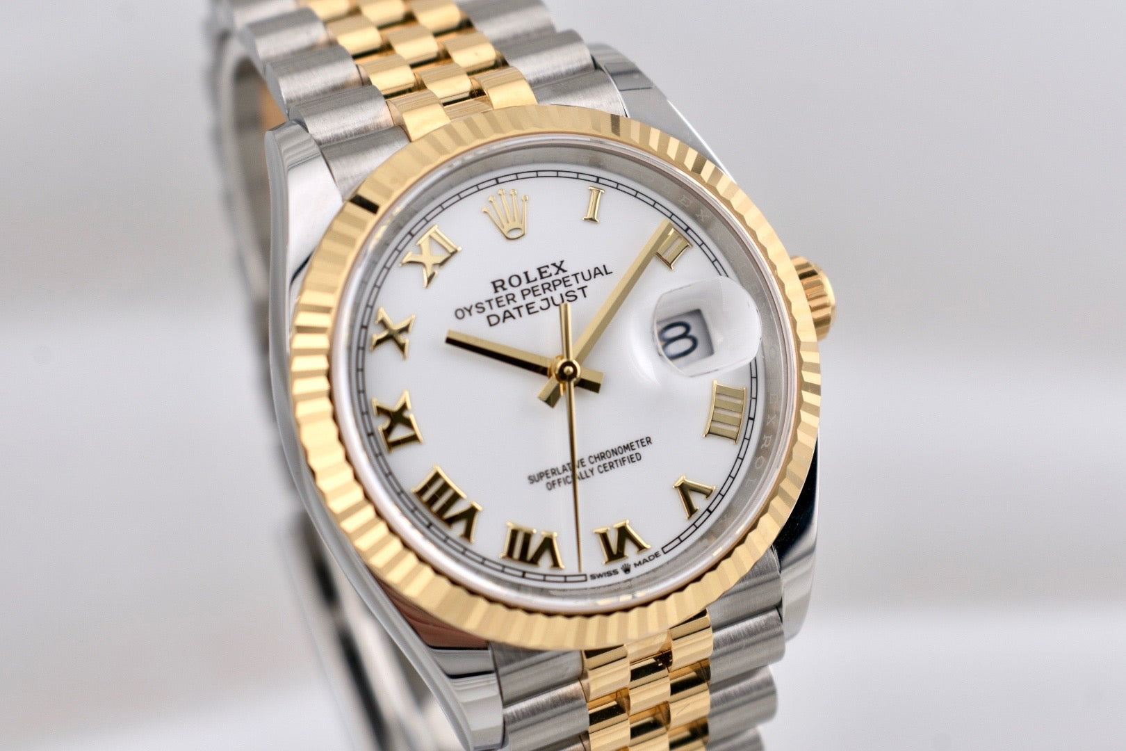 Rolex Datejust 36 Two Tone Yellow Gold White Roman Dial 126233 2025
