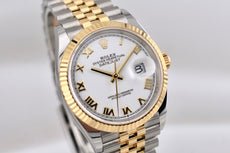 Rolex Datejust 36 Two Tone Yellow Gold White Roman Dial 126233 2025