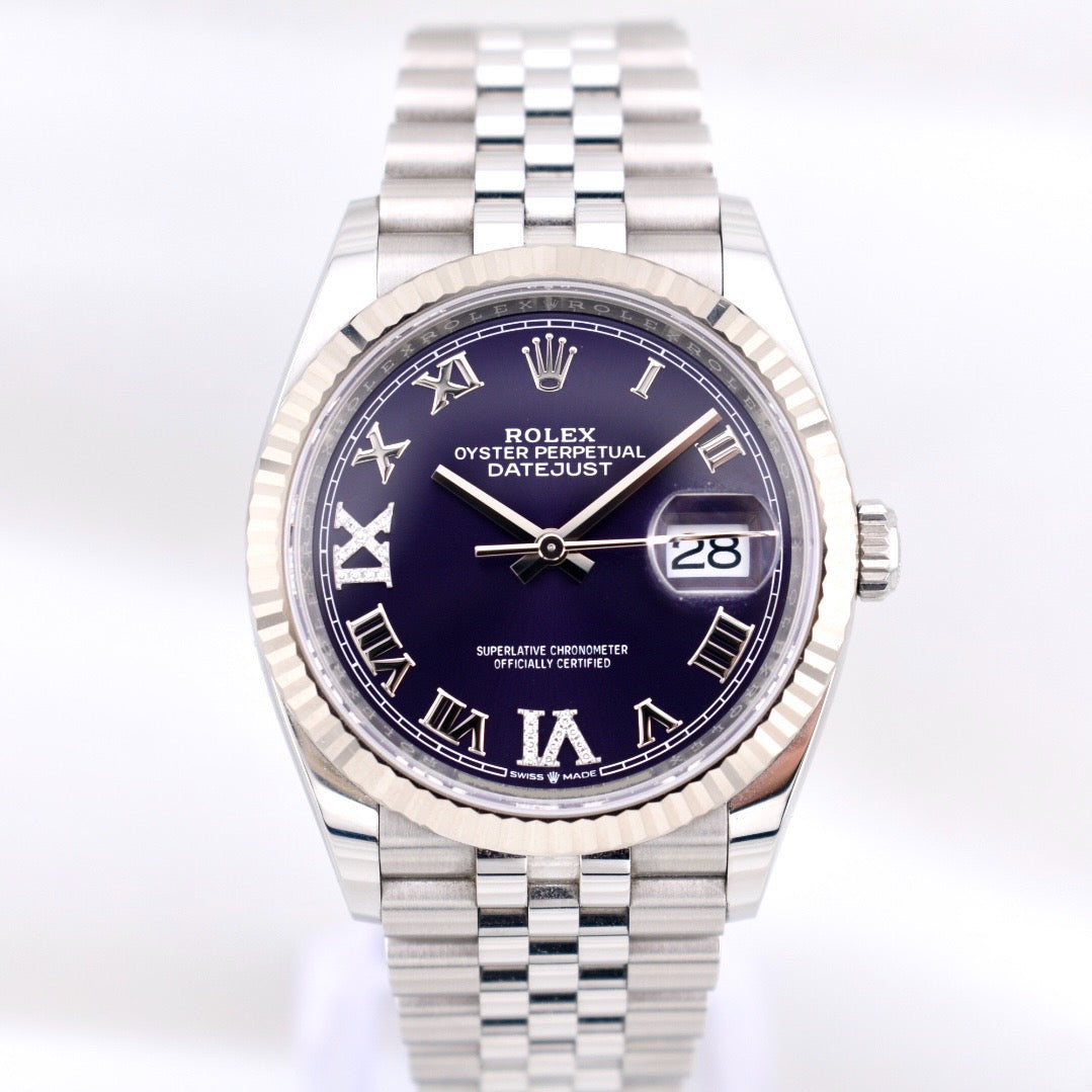 Rolex Datejust 36 Aubergine Purple Diamond Roman Numeral Dial 126234 2022