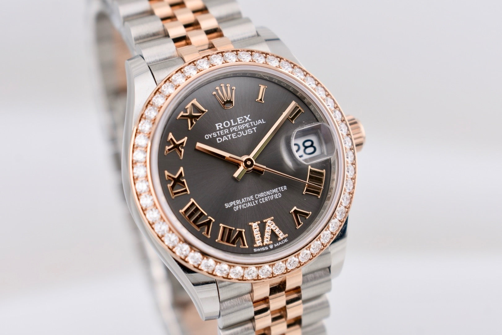 Rolex Datejust 31 Two Tone Everose Gold Factory Diamond Bezel Slate Dial 278381RBR 2023