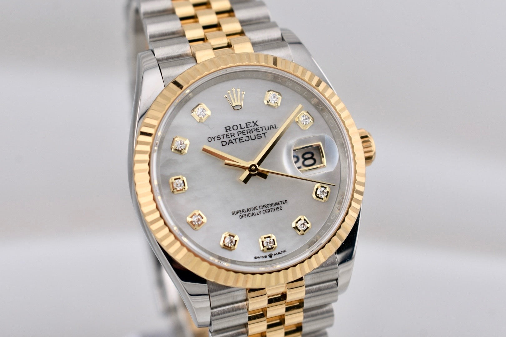Rolex Datejust 36 Two Tone Yellow Gold Mother of Pearl Diamond Dial 126233 2025